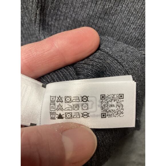 Zara Blouse Woman M Gray Cardigan Tight Knit Wool Blnd Ruffled Collar Quiet Luxe - Picture 6 of 7